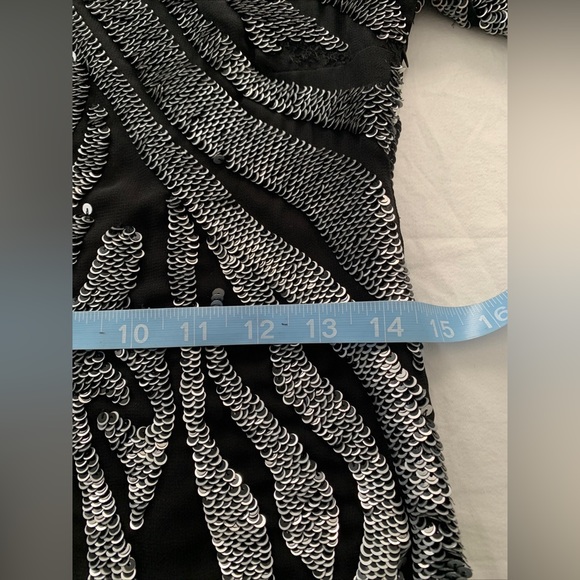 Black silver metallic Beaded sequin Dress long sleeve mini size 6 zebra print - Picture 8 of 11